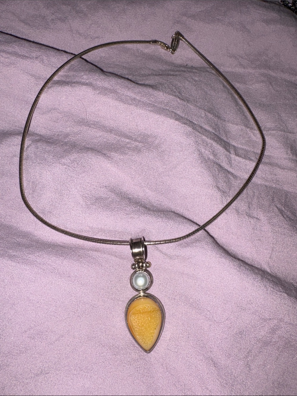 Egg yolk Amber 925 Silver Necklace Pendant w Pearl by Paulo Romeo